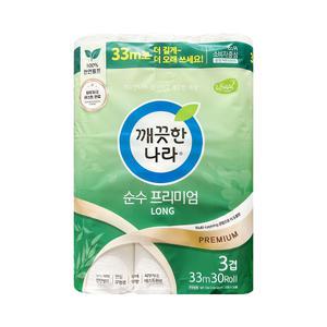 케이에이치커머스 깨끗한나라 순수 프리미엄 33m 3겹 30롤x1팩
