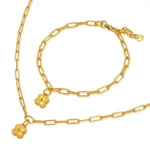 [골드모아]순금 목걸이 팔찌 세트 18.75g [클로버 클립]