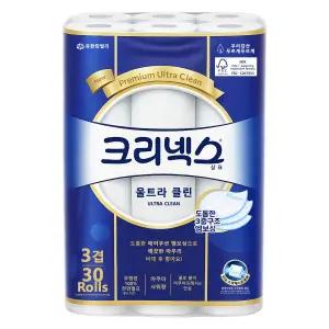 크리넥스 울트라클린 3겹 30롤 1팩 롤휴지 두루마리