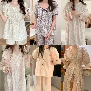 러빙리 여성 여름 반팔 원피스 잠옷 순면 홈웨어 요루면 파자마 상하 세트