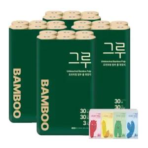 그루 프리미엄 밤부 롤 화장지(리뉴얼 신상품) 3겹 30M 30롤 4팩+포켓티슈 10매 4개