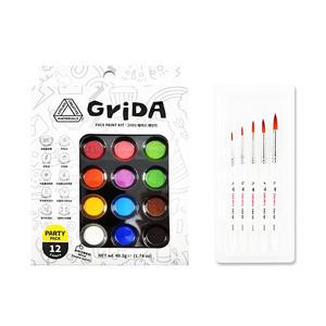 officeseller 페이스페인팅 : 그리다 페이스 페인트 파티팩 12색 단아미 750 세필붓 5본세트 (세트구성)