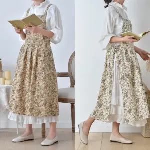 린넨 플라워 방수 원피스앞치마 주방 공방 꽃집 어린이집 카페 바리스타 롱 앞치마 OKA-DSAR3
