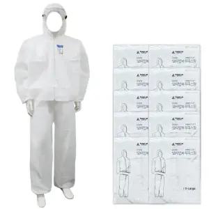 10벌-SB 일회용작업복 투피스_흰색 방진복 부직포 보호복 방역복 위생복 분리형 농장 분진 가운