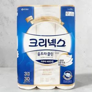 크리넥스 울트라클린 3겹 화이트 비데 화장지 30m 30롤 x 1개