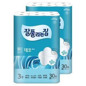 [잘풀리는집] 잘풀리는집 더도톰한 3겹 화장지 30m 30롤 2팩