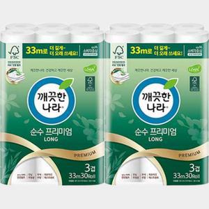 깨끗한나라 대용량 순수 프리미엄 화장지 33m 2팩