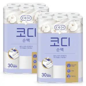 코디 순백 3겹 30롤 x 2팩 롤휴지 두루마리 쌍용씨앤비