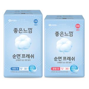 좋은느낌 순면프레쉬 날개형 울트라슬림, 중형, 36매, 1개 + 대형, 32매, 1개