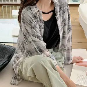 [공구우먼 브랜드데이] 가볍고 시원한 리얼루즈핏 시스루 체크 셔츠 81757 빅사이즈 여성의류