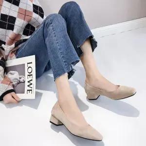 ONM 스웨이드 펌프스 힐 통굽 정장 사각코 여자구두
