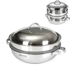 [키친아트] 프리미오3 인덕션 통3중 스텐304 찜냄비 30cm 대형 찜솥 찜기