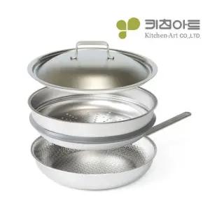 키친아트 무연마 통5중 316 스텐 후라이팬 28cm+찜기+뚜껑