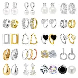 랑데시아 귀걸이 실버 925 은 골드 금 링 원터치 스털링 지르콘 큐빅 웨딩 진주 선물 물방울 귀걸이 결혼식