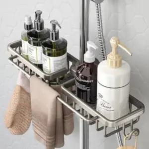 샤워봉 선반 수납 물빠짐 무타공 거치대 욕실 정리대 정리함 홀더