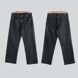 알렉스로간 696 커브절개라인 흑청 워싱진 / 남자 빅사이즈 세미와이드 청바지 남성 블랙진 테이퍼드핏 밴딩 스판 바이크 바이커