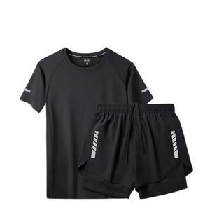 수영복 남성용 큰 사이즈 상하 세트 래시가드 2종 반팔티셔츠 수영바지 신축성 속건성 수륙 양용 여름 고등학생 중학생 성인용 XL 블랙