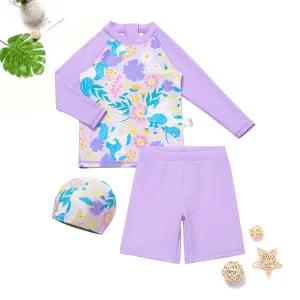 아동 플라워 래쉬가드 나그랑 스포티 키즈 수영복 수영모자 3종 세트