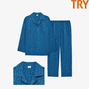 [트라이]남성긴팔잠옷 순면잠옷 60수 주자직 나염 봄 가을 파자마 한벌 세트 카라넥