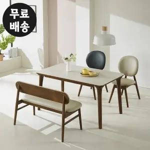 [벤티스가구]글렌 세라믹 고무나무 4인용 식탁세트 벤치형 4인 식탁 수입 주방 다이닝 카페 1400