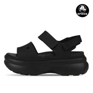 크록스 소호 Y 스트랩 샌들 여성 플랫폼 슬리퍼 블랙 211755-001