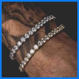 힙합 테니스 팔찌 남성용 아이스드 아웃 3/4/5mm 큐빅 지르코니아 남성 크리스탈 체인 핸드 힙합 스트릿웨