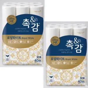 깨끗한나라 촉앤감 로얄화이트화장지40m x 30롤 x 2팩