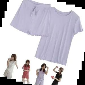 잠옷세트 여성 여름 쿨파자마 프릴 캐주얼 실내복 홈웨어 반팔