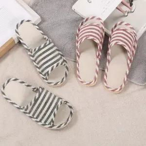 마실 실내 슬리퍼 린넨 사무실 거실화 여름 실내 슬리퍼 통풍 스트라이프 마줄무늬 사무용 혼방 남성 여성