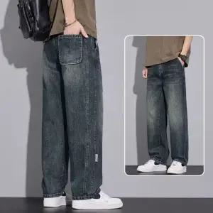 캐주얼 겨울 가을 봄 바지 남자 트렌드 슬림 일자핏 와이드 스트레이트 청바지 스포M3