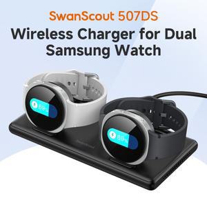 SwanScout 507DS 듀얼 충전기 ( 갤럭시 워치 8 클래식 울트라 7 6 5 프로 4 호환) 휴대용 스테이션 2개용)