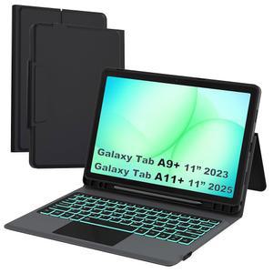 삼성 갤럭시탭 A11+ /A9+ 11인치 키보드 케이스 - 스마트 무선 폴리오 터치 트랙패드 태블릿 커버 - 탭 A11 플러스 11인치 2025 /A9 플러스 11인치 2023 블랙용 S 펜 홀더가 있는 7가지 컬러 백라이트 키보드