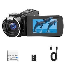 캠코더 비디오 카메라 1080P 48MP 카메라 채움 웹캠 레코더 32GB 3인치 270 조명 블로깅 디지털 방지 포함 코더 회전식 배터리 포함 화면 카드 18X 흔들림