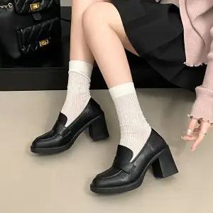 [하프클럽/] 라운드 통굽 페니 로퍼힐(8cm)-3249