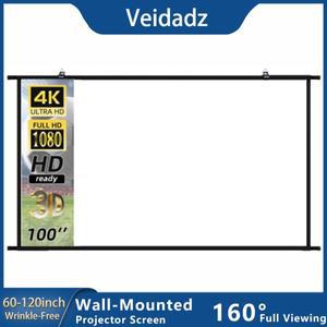 VEIDADZ 프로젝터 스크린 벽걸이형 60-120인치  흰색 주름 방지 160 ° 시야각이 넓은 홈시어터 실내용