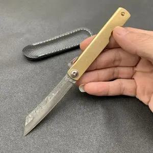 히고노카미 일본식 포켓 접이식 칼  VG10 다마스커스 스틸 블레이드 구리 손잡이 캠핑 사냥 야외 생존 EDC