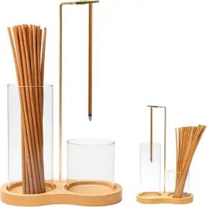 스틱용 2 in 1 향 홀더 유리 재 캐처 및 정리함이 있는 에센스 요가 스파 명상을 위한 날리기 번 나무 홈