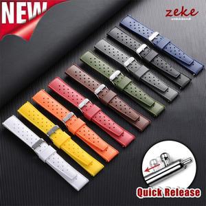 프리미엄 트로피컬 FKM 러버 스트랩 20mm 퀵 릴리즈 플랫 엔드 범용 시계 소프트 실리콘 스마트워치