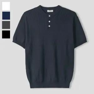 [리빌모아]남자 웨일 버튼 헨리넥 반팔 니트티 GN KNH Q019 차콜_P420100699