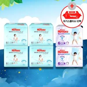 (사은 물티슈) [하기스 낮밤-팬티 6단계] 스킨에센셜 썸머 (28매x4팩) + 맥스드라이 에어 (33매x2팩)