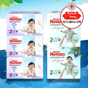 (사은물티슈)+[하기스 낮밤-밴드 2단계] 네이처메이드 썸머 (80매x2팩) + 맥스드라이 에어 (50매x3팩)