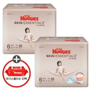 (사은 물티슈) 하기스 2025 스킨에센셜 팬티 6단계 (공용) 28매 2팩 (레드물티슈 10팩)