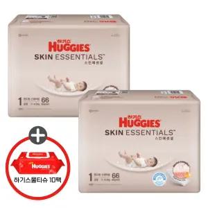 (사은 물티슈) 하기스 2025 스킨에센셜 밴드 1단계 (공용) 66매 2팩 (레드물티슈 10팩)