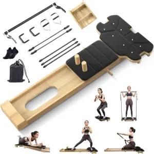 피르루코 필라테스 리포머 머신 우드 접이식 보드 홈 운동용 다기능 안정 3단계 장력 조절 여성용 6 in 1