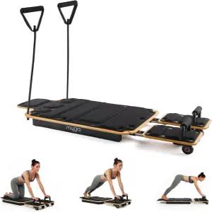 마이가 원목 필라테스 리포머 조절 가능한 저항력과 패딩 핸들이 있는 가정용 기계 코어 근력 전신 운동