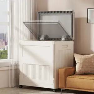 (색상 화이트)대형 이동식 리빙 박스 폴딩 정리함 옷 보관함 수납함