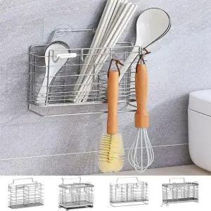 (타입 A타입2칸)걸이형 다용도 물빠짐 스텐 수저통 부착식 사각 스테인 레스 꽂이 사각형 정리함 케이스