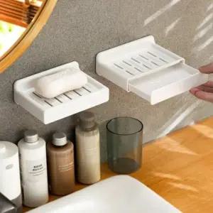(색상 화이트)벽걸이 서랍식 비누 거치대 비눗갑 물빠짐 트레이 세면대 부속품 수세미 받침대 비누곽