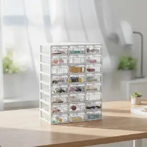 (상품선택 B타입 수납함 3x8)투명 서랍식 정리함 3x8 소품 보관함 데스크 사무용 수납 선반