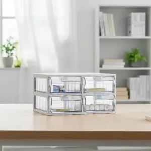 (상품선택 A타입 수납함 2x2)A타입 투명 서랍식 정리함 2x2 다용도 소품 보관함 적층형 수납선반